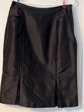 Marisa Baratelli 100% thai silk black mid length skirt button pleated designer